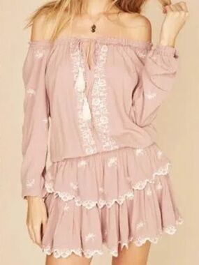 Vintage Havana Dusty Pink Embroidered Dress